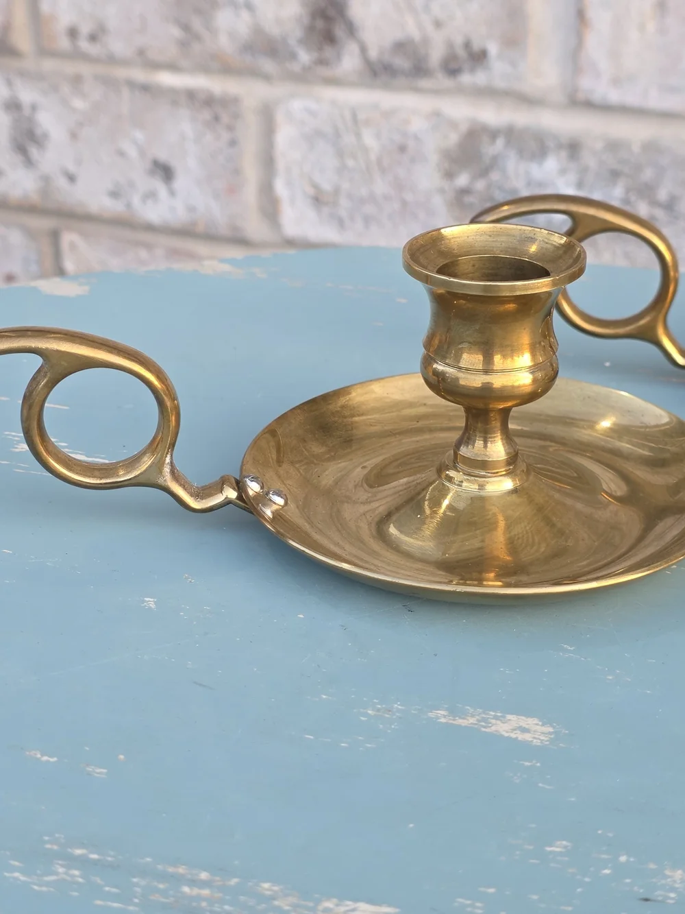 Vintage Brass Chamberstick Candle Holders Pair Finger Loop